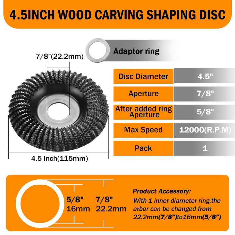 Wood Carving Disc 4.5 Inch,Wood Stump Grinder,Angle Grinding Wheel with