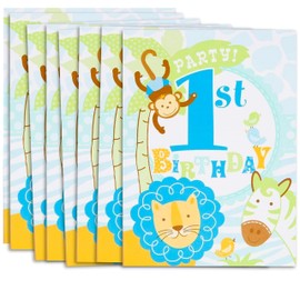 Unique Blue Safari 1st Birthday Party Invitations 5.5" x 4" | 8 Pcs