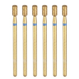 sourcing map 6pcs 120-140 Grits Diamond Grinding Bit 3mm Cylinder Head 2.35mm Shank 6mm Length Titanium Plated Stone Sanding Drill Bits Rotary Tool for Nails Grinding Polishing