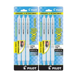 (2) Pilot FriXion Ball Clicker Erasable White Pen, Extra Fine, 0.5 mm, Black Gel Ink, 3 Pack (13632)