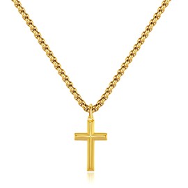 REVEMCN Black Gold Silver Cross Necklace for Boys Stainless Steel Mens Cross Pendant Chain Necklace for Men Women Religious Jewelry Gifts for Boys Girls Chain 16-24 Inches, 20 inches, Stainless Steel,
