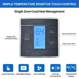 Lrichy RV Thermostat Replacement Compatible with Dometic CT Thermostat 3316250.712, 3-Wire Single Zone Wall Digital Thermostat Control for Cool/Heat, 12V DC, Touch-Sensitive, Blue Backlight, Frosted