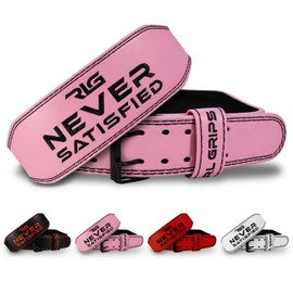 RL Grips® Leather Gym Belt - Padded Leather Lumbar Support Belt for Weightlifting, Strength Training and Fitness (S, Pink)