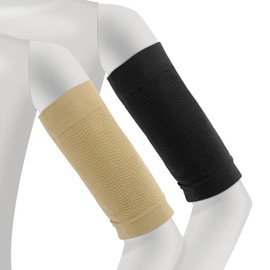 poeland 2 Pairs Slimming Arm Sleeves, Arm Shapers Sport Arm Shapers, Elastic Compression Arm Shapers for Women Girls (Black, Light Khaki)