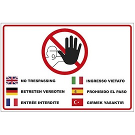Sign "Betreten verboten" in Multiple Languages PVC Hard Foam Board 300 x 200 mm - 3 mm Thick