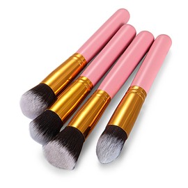 JewelryWe Kabuki Professional Make-Up Brush Set, Eyeshadow Brush, Blush Brush, Foundation Brush, Powder Brush, Cosmetic Brush Set, Salon, Party, Pink, Gold, Set of 4