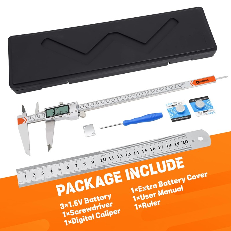 Digital Caliper, HARDELL Caliper Measuring Tool 8 Inch/200mm, 0.001" High-Precision