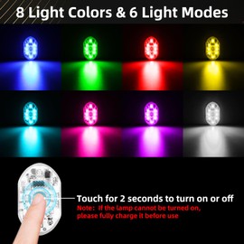 CCBASEBALL 4Pcs Wireless LED Lights for Car with Remote Control, 8 Colors Car Interior Night Lights
