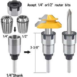 Pojedehy Shank Router Bit Colle Collet Extension Chuck Converter Adapter,Convert 1/2,1/4-Inch Shank Bit with ER20 Spring Collet