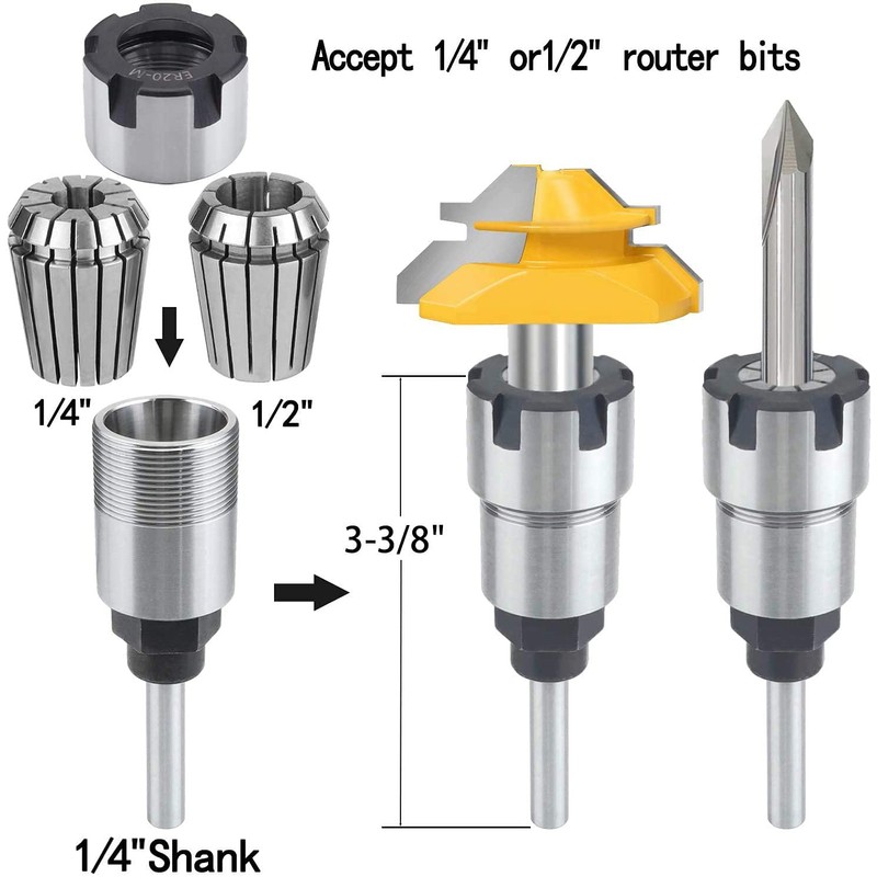 Pojedehy Shank Router Bit Colle Collet Extension Chuck Converter Adapter,Convert