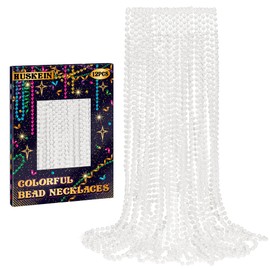12 PCS Mardi Gras Beads Bulk, 33" White Beads Necklaces, Mardi Gras Beaded Accessories Parade Throws Accessory Set, White Beads for Wedding Carnival Baby Shower Party Favors Supplies