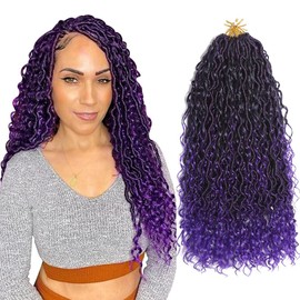 1B/Purple 8 Packs Locs Crochet Hair for Black Women Pre Looped River Locs with Curly Ends Faux Locs Crochet Hair for Black Women Synthetic Hair (1B/Purple,14 Inch)