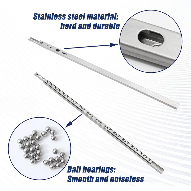 Mormchlots 2Pcs 438mm/17.24" Silver Stainless Steel Drawer Slides, Small Drawer