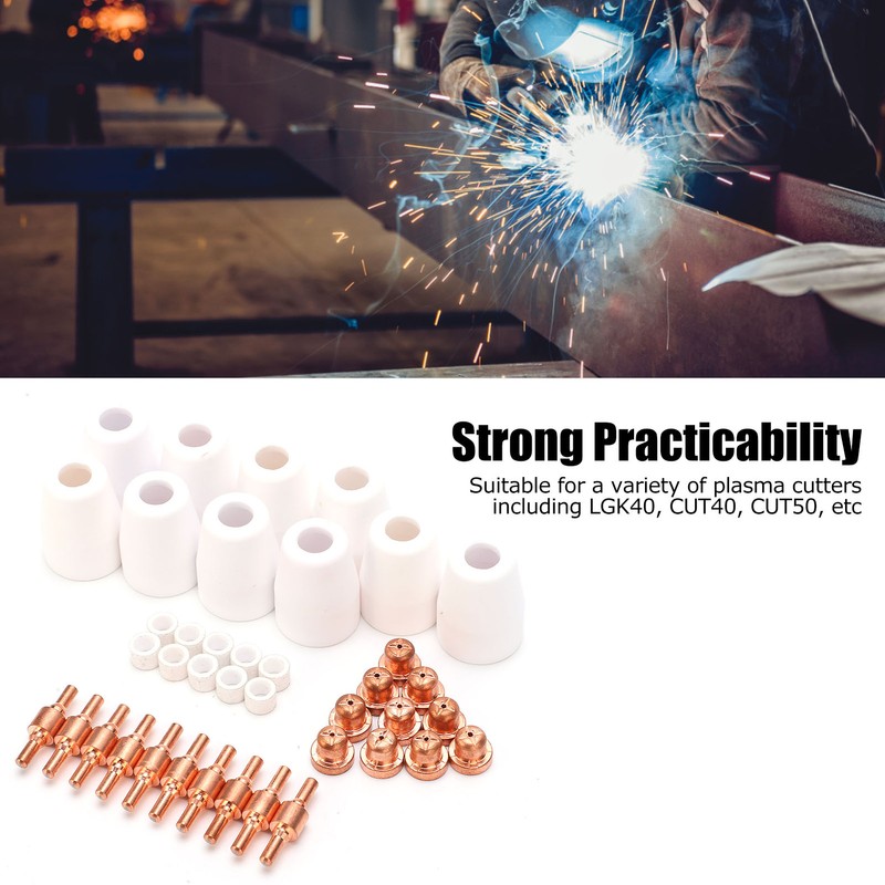 40Pcs Plasma Cutter Consumables Cutting Extended Electrode Electric Nozzle Ceramic