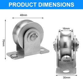 Pulley Pulley, 48 mm Stainless Steel Lifting Crane, Bottle Pulleys, U-Wheels, Pulley with Ball Bearing, Fitness Pulley, for Steel Cable, Sliding Gates Ropes, Bearings, Rolling Door (Pack of 1)