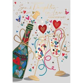 Wonderful Son and Daughter-In-Law Anniversary Card - Champagne and Love Hearts with Embossed Foil Details - Eco-Friendly - by Words and Wishes