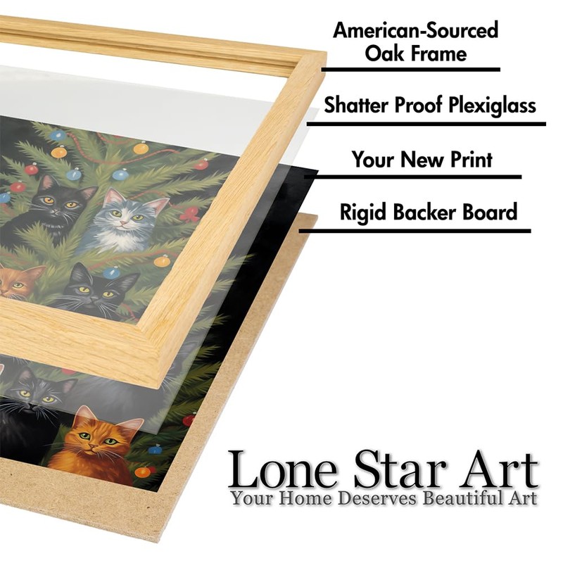 Funny Cats Christmas Tree Illustration Art Work - 11x14 Framed