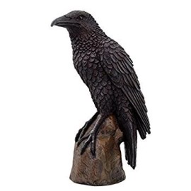 PTC Black Raven Bird on Stump Statue Cold Cast Resin Figurine