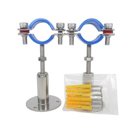 Stainless Steel Height-Adjustable Pipe Clamp - Wall/Ceiling Mounting for 32 mm to 34 mm Pipes, Heavy Duty Rustproof Pipe Bracket with Mounting Material, Set of 2