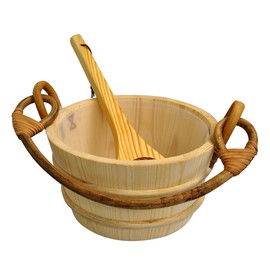 Wooden Sauna Bucket with Matching Scoop Ladle & Leak-Proof Liner, Pine Sauna Bucket with Scoop Ladle & Liner