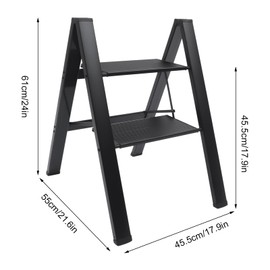 2 Step Ladder, Folding Step Stool with Anti-Slip Sturdy and Wide Pedal, Multi-Use Lightweight Aluminuml Portable Folding Step Stools for Adults Office，Home and Kitchen，330 lbs Capacity（Black）