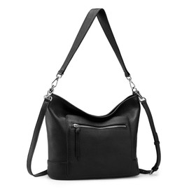 befen Black Genuine Leather Hobo Bags for Women, Ladies Cross Body Purses Women's Shoulder Handbags Crossbody Bag with 2 Shoulder Straps