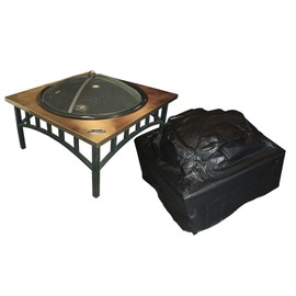 Fire Sense Outdoor Square Fire Pit Vinyl Cover | 38” x 38” | Heavy Duty 10 Gauge Felt Lined Black Vinyl | Waterproof | Weather Resistant | With Zipper and Fabric Ties | Ideal for Gas, Propane