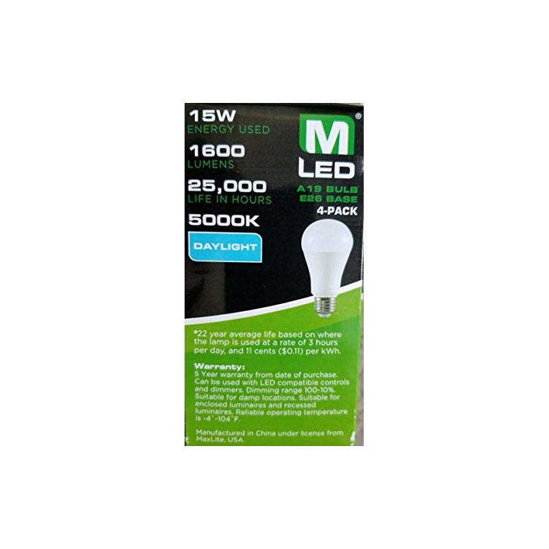 Maxlite LED Dimmable 4 Pack A19 Bulb 100W Daylight 5000K,