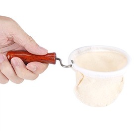 Reusable Washable Flannel Cloth Handmade Coffee Filter Strainer with Wood Handle Coffee Reusable Filters(#2)