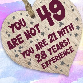 49th Birthday Gift For Women Men Wooden Heart Plaque, Light Wood Sign Keepsake, Happy Birthday Mom, Girlfriend, Dad, Husband, Wife, Boyfriend, Mom Gifts From Son, Aunt, Uncle Birthday Present