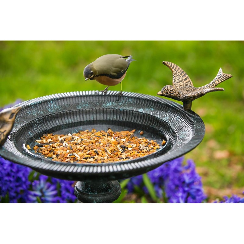 Evergreen Hummingbird Metal Bird Bath Bowl with Stand - Heavy