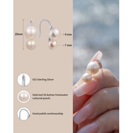 S.Leaf arete de gota de perlas blancas cremosas, arete colgantes para mujer, arete de perlas para mujer, arete de plata de ley 925, arete de perlas de agua dulce, Metal, Perla