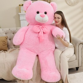 Tezituor Giant Teddy Bear, 59 inch Soft Big Stuffed Animal Life Size Plush Bear Toy Valentine's Christmas Birthday Gift for Girlfriend Kids,Pink