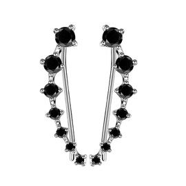 Black Diamond Climbers Cuff Wrap Cubic Zirconia 925 Sterling Silver Fashion Stud Crawler Pierced Sweep up Earrings for Women 7 Crystal CZ Hypoallergenic for Sensitive Ears Gifts for Birthday Bff
