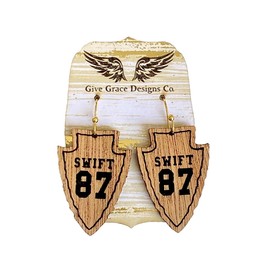 Swift 87 Arrowhead Earrings | Wood Laser Engraved | Kansas City Travis Kelce Swift (Black Walnut, Gold)