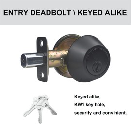Comfhouse 1 Side Keyed Deadbolt Lock,Single Cylinder Dead Bolt, Matte Black Round Exterior Keyed Front Entry Inside Door Deadbolt, 2 Pack