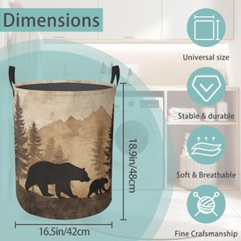 Vintage Forest Bear Round Laundry Hamper Storage Basket Toys Clothes Organizer Bin For Home Bathroom Bedroom Dorm Nursery