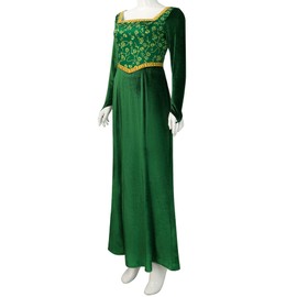 Cuzeolin Princess Costume Dress for Women Long Sleeves Green Velvet Gown Elegant Party Dress M