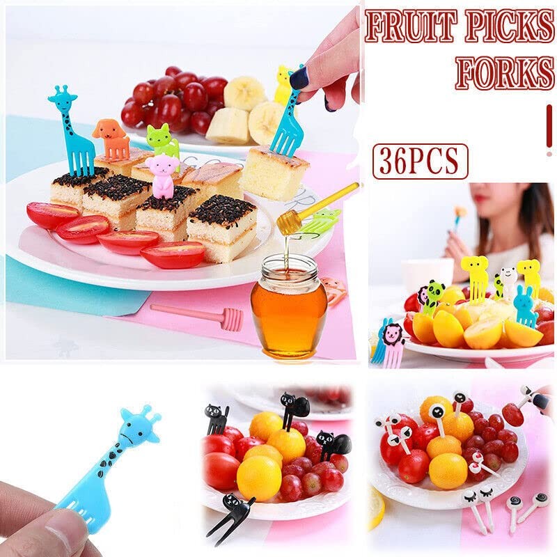 AIMALL 36 Pcs Mini Kids Animal Food Fruit Picks Forks