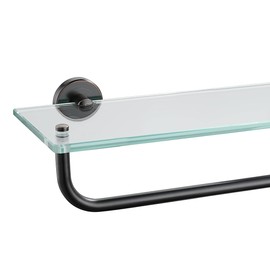 JQK Bathroom Glass Shelf Bronze, Shelf with 15 Inch Towel Bar Tempered Glass Shower Storage 16 by 5 inches, 304 Stainless Steel Oil Rubbed Bronze Wall Mount, TGS100-ORB