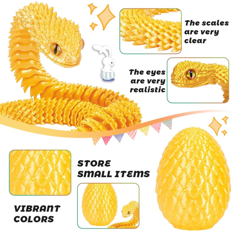3PCS 3D Printed Snake in Egg, 3D Printed Dragon Egg