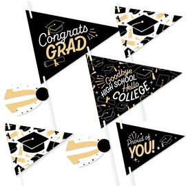 Big Dot of Happiness Goodbye High School, Hello College - Triangle Graduation Party Photo Props - Pennant Flag Centerpieces - Set of 20