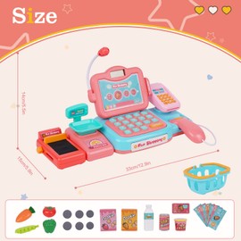 Toy Cash Register for Kids Play Cash Register Toys Play Store with Beverage Machine Hamburger Sandwich Fries Egg Tart Play Money Food Toys Gift for Toddlers Boys Girls