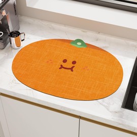 COLOR&GEOMETRY Cute Dish Drying Mat 40x50cm, Non-Slip Coffee Mat, Quick Dry Kitchen Absorbent Draining Mat, Heat Resistant Mat for Kitchen Countertop, Pet Feeding Mat - Orange
