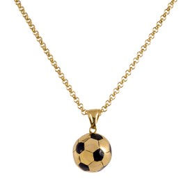 LUCKMAN Collar Hombre Balón Fútbol, Acero Inoxidable Baño de Oro 18k – Joyería y Regalo para Hombre, Papá, Mundial. Modelo Mondo