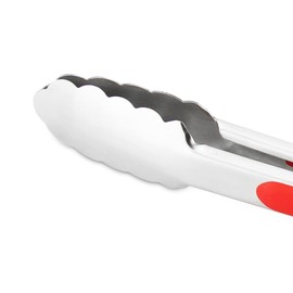 304 Stainless Steel Kitchen Cooking Tongs, 9" and 12" Set of 4 Sturdy Grilling Barbeque Brushed Locking Food Tongs with Ergonomic Grip, Red