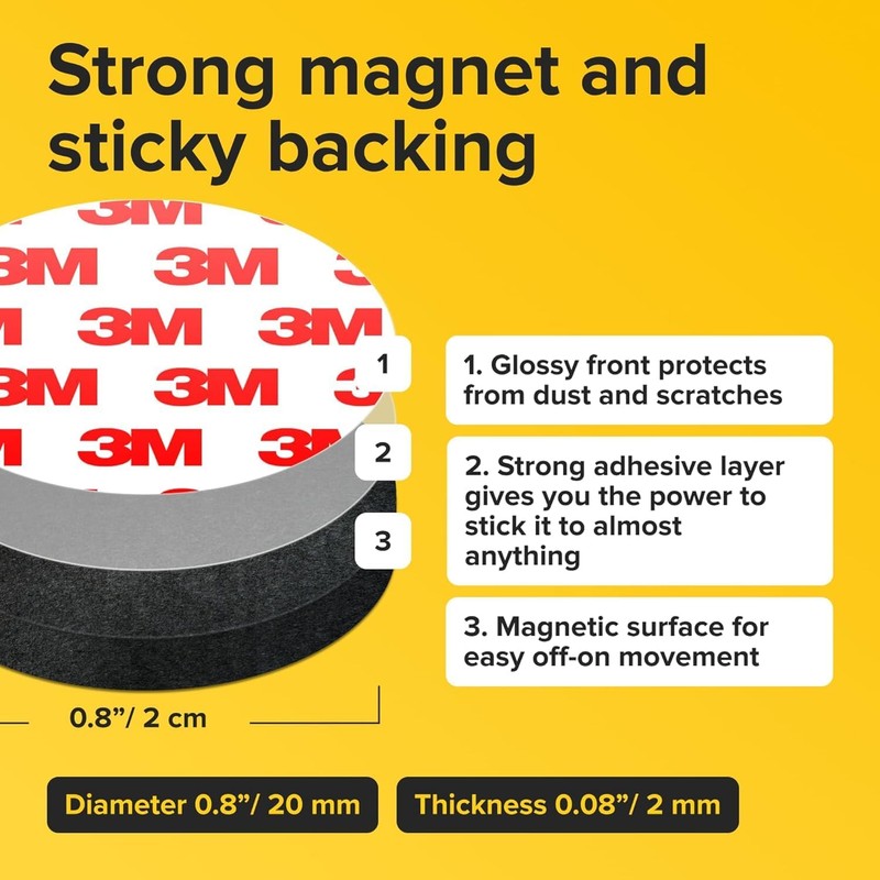 Peel-&-Stick Flexible Adhesive Magnets - 45 (0.8"x0.08") Magnetic Dots for