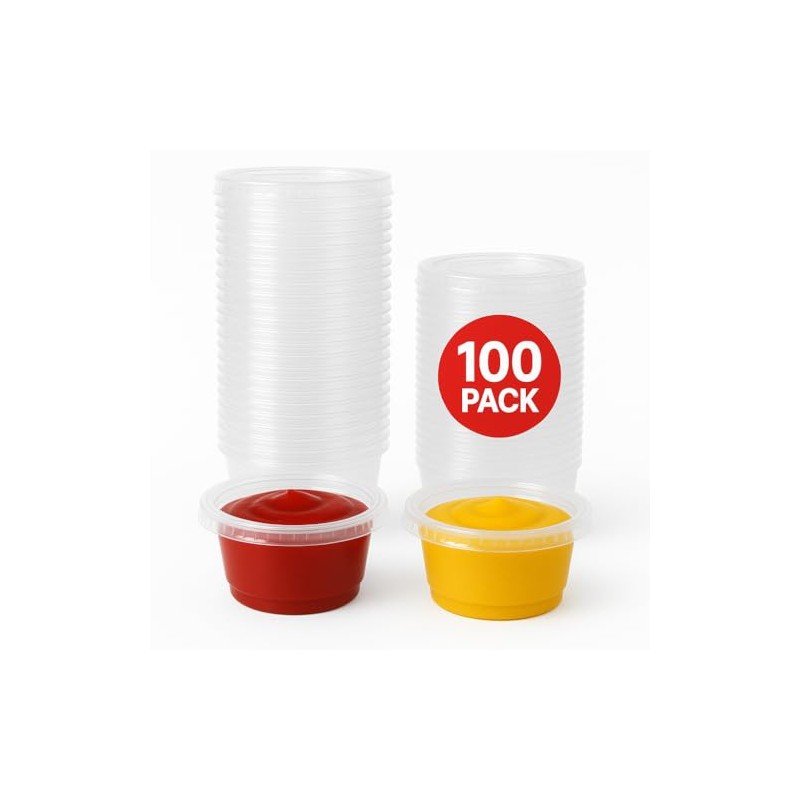 100 Pack – 2 oz Plastic Portion Cups with Lids
