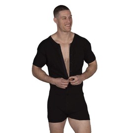 GYMAPE Men's Short-Sleeved Stranpler Pyjamas Henley Jumpsuit Stretchy Cotton Ramper with Buttons, black
