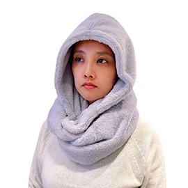 Lina & Lily Faux Fur Hood & Infinity Scarf Combo Winter Head Neck Wrap for Women Men (Light Gray)